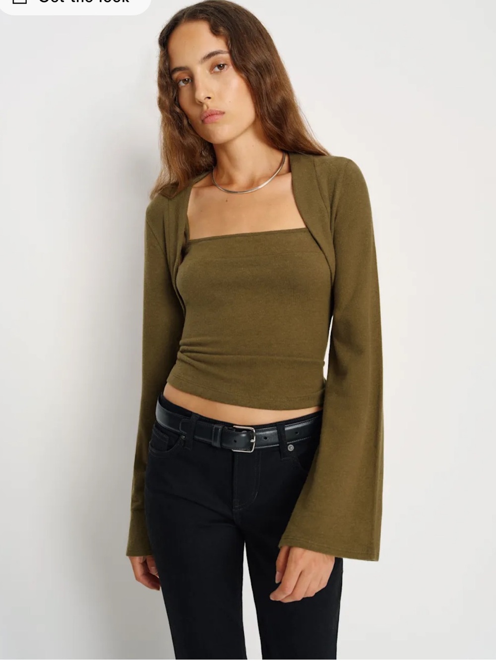 Reformation Olive Green Knit Shrug Set